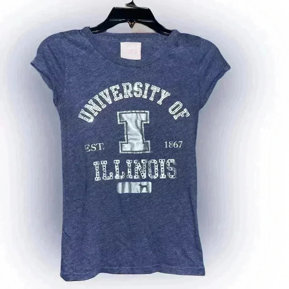 V.S. PINK Vintage Collegiate U of I shirt blue & silver w/ rhinestones size S - Picture 1 of 4